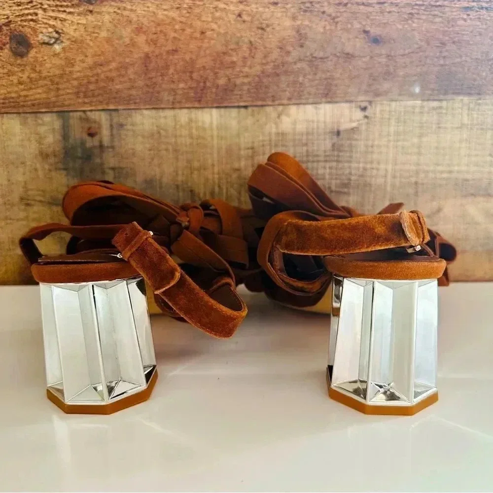 NWOT Miu Miu Suede Gladiator Mirriored Heel Sandals